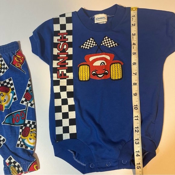 Vtg 90s Carter's Two Piece Smiley Race Car Blue Sz 12 Months Anthropomorphic - Picture 4 of 6